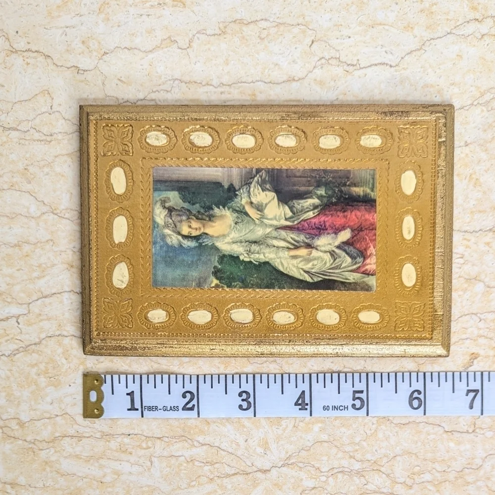 Vintage Italian Florentine Gold Gilt Pair Garden Scene Lady Portrait Wooden Art